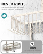 Shower Caddy Hanging - Never Rust Shower Hanging Organizer - Aluminum Over the ShowerHead Caddy with Soap Basket and 6 Hooks for Razor/Sponge (Milky White) - color: Milky White