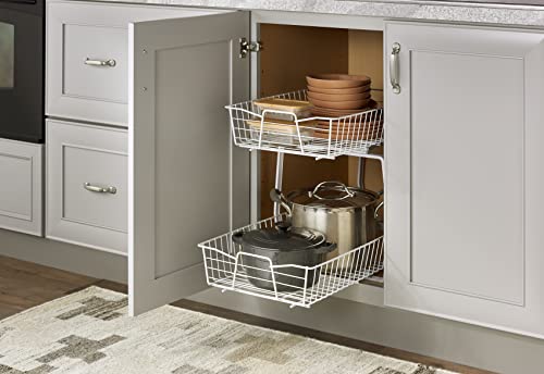ClosetMaid 14 in. Pull Out Cabinet Organizer, 2 Tier, Heavy Duty, Slide Out Pantry Shelves Drawers for Kitchen, Bathroom, White - color: Two-tier, size: 14-Inch Two Tier