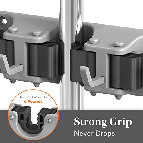 Lifewit Mop and Broom Holder Wall Mount, Anti-Slip Broom Hanger for Cleaning Supplies Organizer, Easy Install Tool Hanging Rack for Closet, Kitchen, Garage, 5 Slot 6 Hooks, Hold 30lbs, Gray, 1 Pack - color: Gray