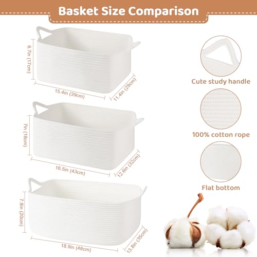 OIASKET Large Empty Gift Baskets for Baby Shower, 18.9" L x 13.8" W x 7.8" H Cute Woven Storage Basket with Gift Bags and Ribbons, Small Rope Toy Basket with Handles, Cat Dog Pet Toy Organizer - White - color: White, size: XL Large: 18.9" L x 13.8" W x 7.
