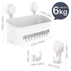 TAILI Strong Vacuum Suction Cup Bath Corner Shower Caddy Storage Basket + 4 Extra Hooks, No Drill Bathroom Shelves for Kitchen Bedroom Organizer Set, White in Plastic - style: 6 pack