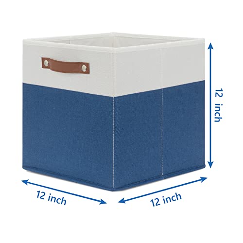 Temary Collapsible Storage Boxes - 12x12 Blue Cube Storage Bins with Handles for Organizing Home, White&Blue - color: White&Blue, size: 12×12×12