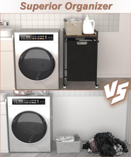 14.5 Gal Large Laundry Hamper with Wheels, Pull-Out & Removable Sorter Bags, Freestanding Clothes Basket Organizer for Clothing or Toys in Bathroom and Living Room, Rustic Brown and Black - size: 1 Section with wheels