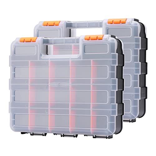 CASOMAN Double Side Tool Organizer, with Impact Resistant Polymer and Customizable Removable Plastic Dividers, Hardware Box Storage, Excellent for Screws,Nuts,Small Parts, Black/Orange. 2-Pieces Pack - size: 2 Piece Set, Black/Orange