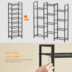 8 Tiers Narrow Shoe Rack 16-24 Pairs, Sturdy Metal Tall Shoe Rack with 4 Hooks, Slim Shoe Storage Organizer with Metal Shelf, Space Saving Vertical Shoe Shelf for Entryway, Closets, Black - color: Black