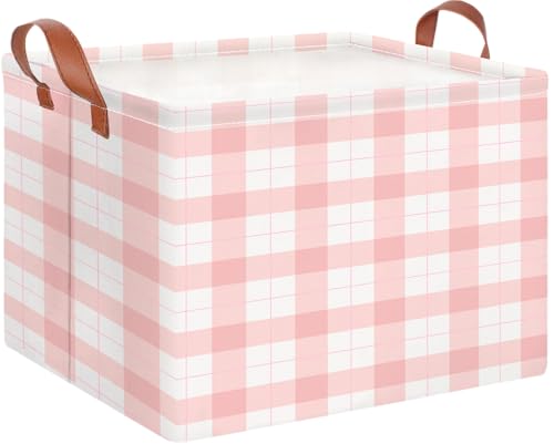 CLOCOR Rectangular Storage Basket,Collapsible Cute Pattern Storage Bin,Waterproof Books Box with Handles,Gift Basket(Pink Grid) - color: Pink Grid