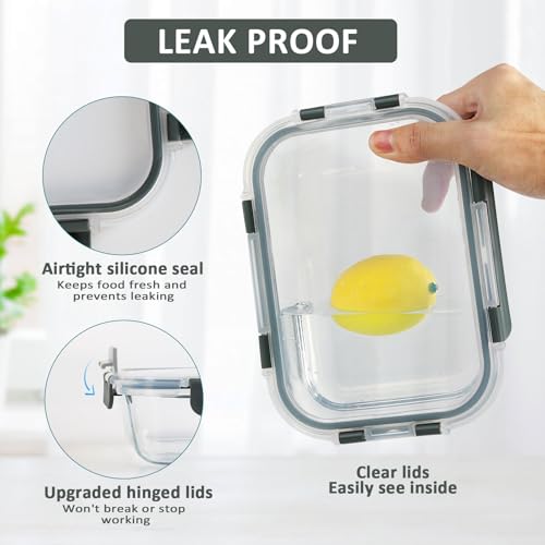 [8-Pack,30 oz]Glass Meal Prep Containers,Glass Food Storage Containers,Airtight lunch Containers with Lids, Microwave, Oven, Freezer and Dishwasher - color: Gray