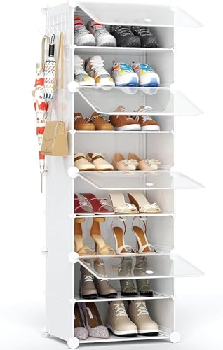 Shoe Storage,8 Tier Shoe Rack Organizer for Closet Shoe Cabinet with Door Shoe Shelves for Closet,Entryway,Hallway,Bedroom - color: Transparent Door-white, size: 8 Tier