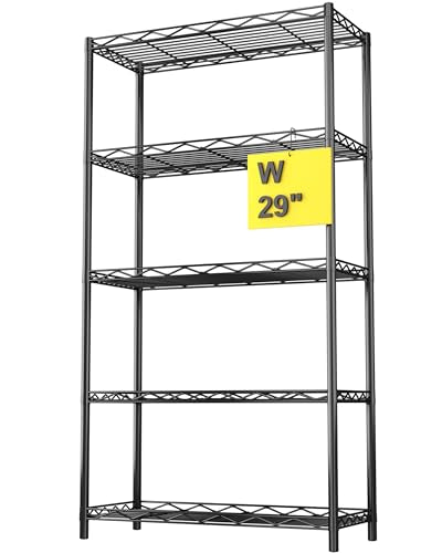 HOMEFORT 5-Tier Wire Shelving Unit, Extra Wide Metal Storage Rack, Free Standing Rack, Durable Organizer Perfect for Pantry Closet Kitchen Laundry Organization in Black, 29" W x 14" D x 61" H - color: Black, size: 5 Tiers-29”W