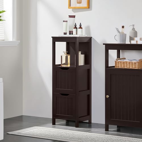 Yaheetech Bathroom Floor Cabinet, Wooden Storage Cabinet with 2 Drawers and 1 Shelf, Multifunctional Side Organizer Rack Stand Table, D11.8xW11.8xH35 Inches Espresso - color: Espresso, size: 35"H