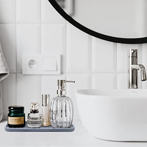 Silicone Organizer Tray, Soap and Sponge Holder for Kitchen Sink, Bathroom - Storage Tray for Dish Brush, Soap Dispenser, Dishwashing Accessories- 2 Pack (Gray) - color: Gray, size: 9.2 x 3.6 x 0.5 inches