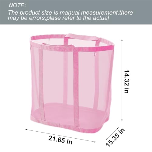 Mesh Bag with Handles, Collapsible Laundry Basket, Foldable Laundry Bag, Breathable Folding Beach Bag,Space-saving Travel Tote Bags (1, Pink) - color: Pink