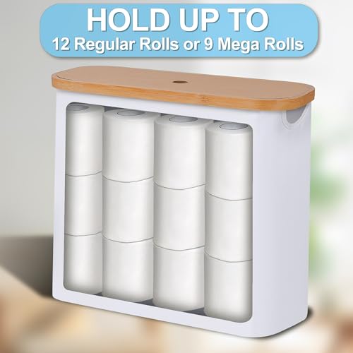 efluky Toilet Paper Storage, Toilet Paper Basket with Lid, Bathroom Organizer, Free Standing Holder Up to 9 Mega Rolls, White - color: White