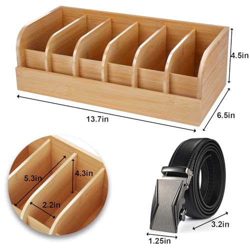 GTI Belt Organizer, 6 Compartments Belt Organizer for Closet and Drawer, Bamboo Display Case for Tie and Belt, Belt Storage Organizer for Men Women (Wooden) - color: Wood, size: 6 Compartments
