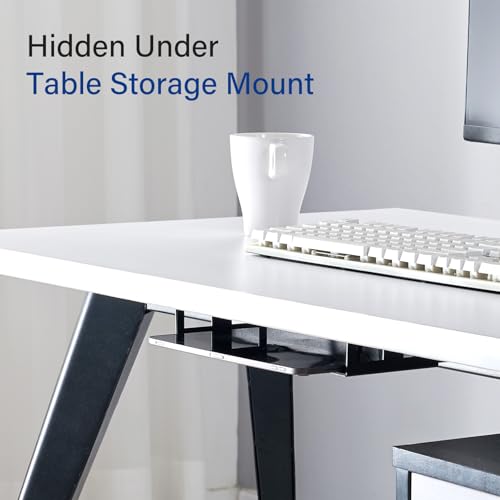 BYMECOST Under Desk Laptop Storage Mount, Metal Under Desk Device Holder, for Devices Up to 1.37" Thick, MacBook, Mini, Keyboard, Router, with Anti-Scratch Silicone (Black) - color: Black, size: 1.37" without hook