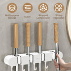 3PCS Broom Holder Wall Mount, No-Drilling Self-Adhesive Mop and Broom Storage Rack (4 Racks with 5 Hooks),Wall-Mounted Broom Hanger for Bathroom, Kitchen, Closet, Garage (White) - color: White