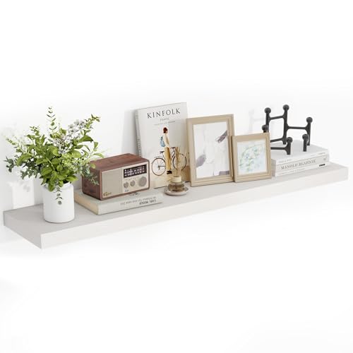 Acovy 48 Inch Floating Shelves, 48"x9.25"x1.5" Inch Deep Floating Shelves for Wall, Wooden Shelves for Bathroom, Bedroom, Living Room, Cream White Oak, 1 Piece - color: Cream White Oak, size: 48"x9.25"-1pc