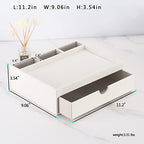Leather Desk Organizer With Drawers, Home Cosmetics & Phone Remote Organizer, Drawer Plus Divider & Tray (white) - color: white