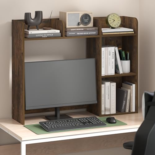 Furinno Classic Desk Shelf, 5-Shelf Desktop Hutch, Book Shelf, 3-Tier Desk Organzier, for Office Supplies, Office Desk Accessories, for Home Office, College, Dorm, White - color: Amber Pine, size: 5 Shelves
