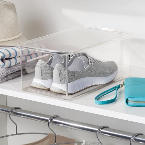 iDesign Stackable Shoe Box with Hinged-Lid for Wedges or Sandals, Set of 4, Clear, Made in USA - style: Pack of 4