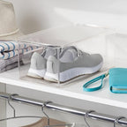 iDesign Stackable Shoe Box with Hinged-Lid for Wedges or Sandals, Set of 4, Clear, Made in USA - style: Pack of 4