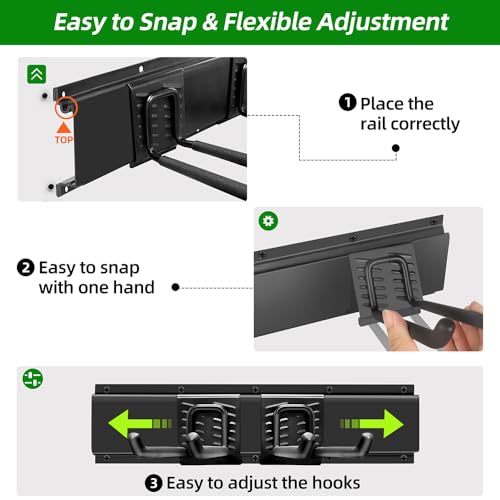 PIYILO Garage Organization, Garage Wall Organizer with 48 inches Rails and 6 Hooks, Tool Organizers Heavy Duty, Shovel Holder Wall Mount Max Load 360 LBS, Sturdy Garden Tool Rack for Folding Chairs - size: 48 inch 6-Hook