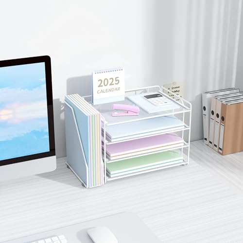 Spacrea Desk Organizers and Accessories, Paper Organizer for Desk with File organizer, Desk Accessories & Workspace Organizers for Office Supplies (White) - color: White