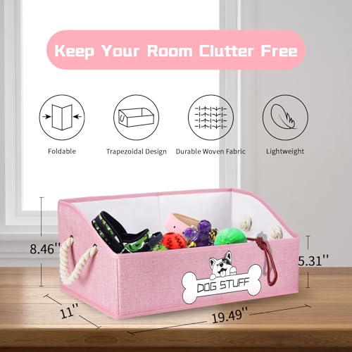 Collapsible Fabric Dog Toy Box and Storage Bin With Handle - Trapezoid Basket Chest Organizer for Pet Toys, Blankets and Accessories, Pink - color: Pink