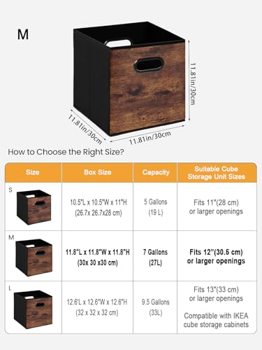 Fabric Storage Cubes, Collapsible Imitation Wood Organizer bins with 2 Handles - Set of 4, Fit Cube Storage Unit, for Clothes, Bedroom, Brown and Black (Medium-11.8in x 11.8in x 11.8in-4 Pack) - size: Medium-11.8in x 11.8in x 11.8in-4 Pack