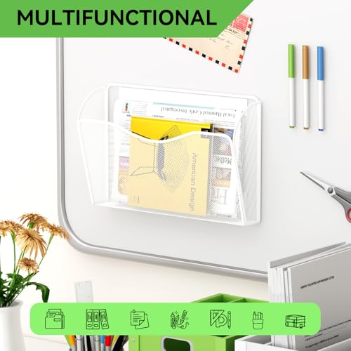 Magnetic File Holder - Heavy Duty Wall File Organizer for Refrigerator & Whiteboard - Strong Magnet Mail Holder & Magazine Rack, No Drilling Document Storage Basket for Office Cabinet - color: White, size: 3 Pack Magnetic