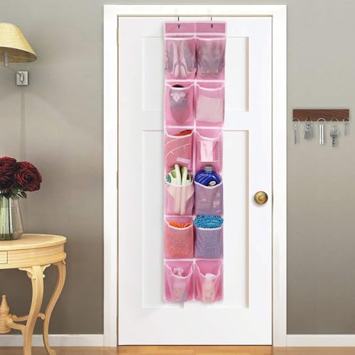 GOMAJI Over the Door 12 Pocket Hanging Shoe Organizer, Pink - color: Pink