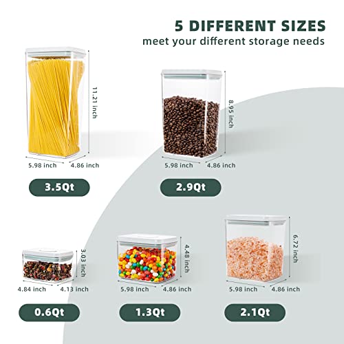 Airtight Food Storage Containers, 5 PCS Clear Pantry Organizers, BPA-Free Stackable Canisters with Measurement Marks for Cereal, Flour, Sugar & Dry Food - One-Hand Operation - color: 5 Pcs Assorted Container Set