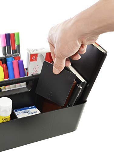 New Plastic Portable Makeup Organizer Caddy Tote Divided Basket Bin with Handle, for Bathroom Storage - Holds Blush Makeup Brushes, Eyeshadow Palette, Lipstick - Extra Large Made In USA (Black) - color: Black