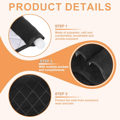 uxcell 1 Pcs Recliner Armchair Caddy, Couch Armrest Organizer with 5 Pockets for Bedside Sofa Remote Control Holders Magazine Phone Book Glasses (Black, 35"x13") - color: Black