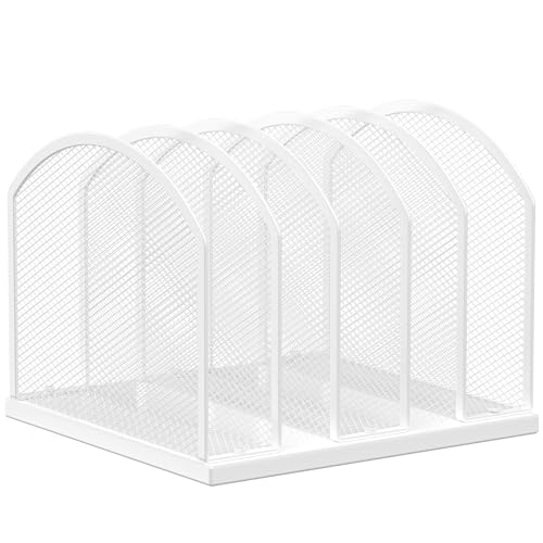 Gawerk 5-Section Vertical Desktop Organizer, 5-Section Mesh File Folder Stand Sorter for Office Home Classroom Organization (1, White) - color: White