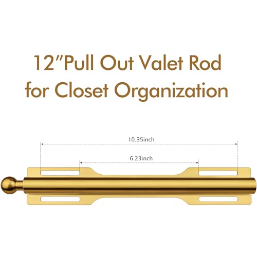 FIRJOY 12" Valet Rod for Closet Pull Out (1 Pack, Brushed Gold) - color: Brushed Gold, size: 1 Pack