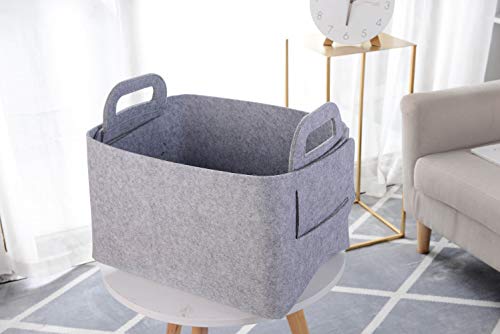 Storage Basket Felt Storage Bin Collapsible& Convenient Box Organizer with Carry Handles for Office Bedroom Closet Babies Nursery Toys Laundry (Light grey, 19.9inch（L）×13.6inch（W）×12.6inch（H）) - color: Light grey, size: 19.9inch（L）×13.6inch（W）×12.6inch（H）