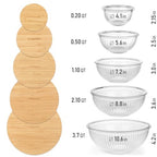Stackable Space-Saving Set of 5 Nesting Glass Bowls with Bamboo Lids for Foodprep, Storage, Baking, Mixing & Cooking, Microwave & Oven Safe BPA Free Heat Resistant Inert Borosilicate Glass - color: 5 Mixing Bowls with Bamboo Lids (Ribbed)