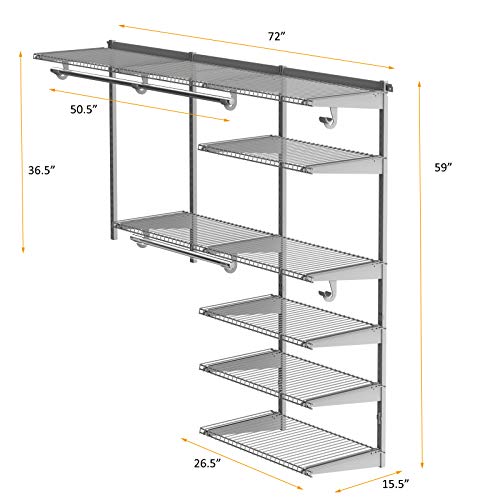 Tangkula 4 to 6 FT Custom Closet Organizer System Kit, Wall-Mounted Storage Organizer with Wire Shelving and Hanging Rods, Adjustable Closet Organizer Kit, Configurations Custom Closet for Bedroom, Grey - color: Gray, size: 4 to 6 FT