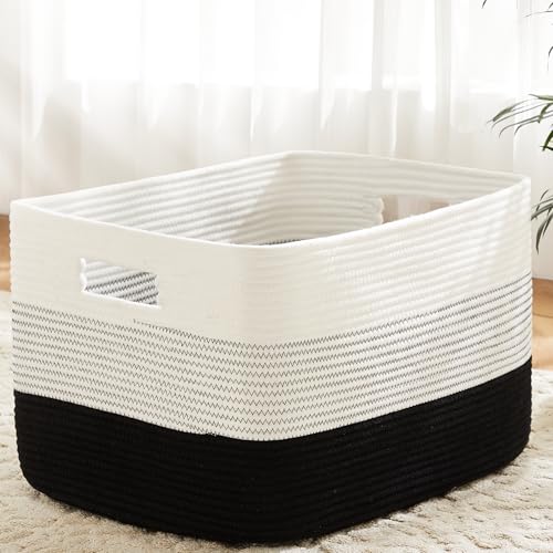Artfeel Blanket Basket,Rectangle Woven Baskets for Storage,65L Laundry Basket for Decorative Nursery Blanket,Toys,Dirty Clothes and Magazine in Shelves,Baby Room,and Living Room - color: Black, size: 65L