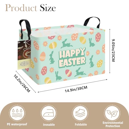 HUNRUNG Rectangle Storage Basket Cute Canvas Organizer Bin for Pet/Children Toys, Books, Clothes Perfect for Rooms/Playroom(REC-Green Easter Egg) - color: REC-Green Easter Egg