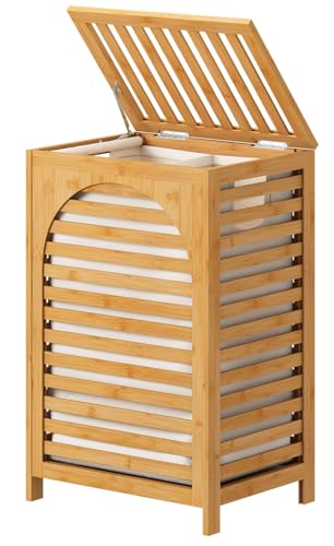 Laundry Hamper, 22.5 Gallon (85L) Bamboo Wood Clothes Laundry Basket with Lid and Handles, Removable Liner (Natural, Large) - color: Natural, size: Large