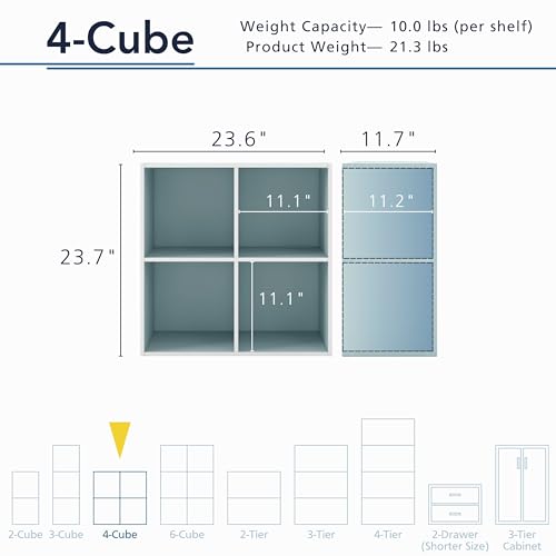 Homes: Inside + Out Apexa 4-Cube Storage Organizer Shelves, Stackable Wood Bookcase Fits Cubby Bins for Organization, Dorm Teen Room Decor & Home Office, Light Blue - color: Light Blue, size: 4-Cube