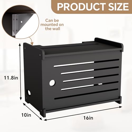 Wooden WiFi Router Storage Box Hider Shelf, Decorative Projector Box Hider Rack Countertop, for Cable, Modem, Internet, Router Power Cover Storage Organizer Cabinet Wall Mounted, Black - color: Black, size: Large