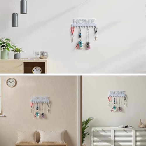 Key Holder Wall Mounted with Screws and Anchors, White Multifunctional Key Hanger with 10 Hooks, Entryway Front Door Kitchen Hallway Garage Office - color: Home-1 White