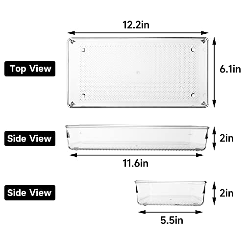 3 Pack Large Clear Plastic Drawer Organizer Tray Cutlery Utensil Makeups Drawer Organizers 12" X 6" - size: 3 Pack 12"x6" Clear Plastic