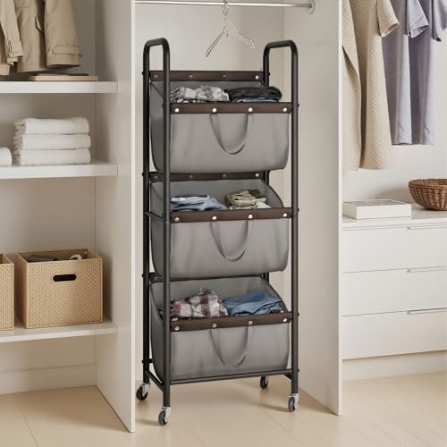 GRANNY SAYS 3 Tier Laundry Sorter, Laundry Hamper with Wheels, Laundry Room Organization and Storage, 3 Section Rolling Laundry Cart for Dorm, Bathroom, Bedroom, Closet, Grey - color: Grey