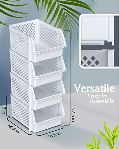 TidyFriend Stackable Storage Bins for Pantry, 4 Pack Stackable Bins For Organizing Food, Kitchen, and Bathroom Essentials (White) - color: White, size: 4 Pack