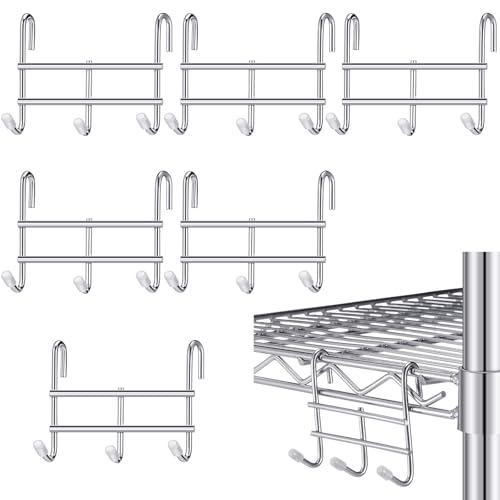 Teenyyou 6 Pack 3 Hook Attachment for Wire Shelving 3.75" l x 1.625" d x 3.25" h Wire Shelving Hooks Accessories Steel Hanging Rack Metal for Storage Organizer(Chrome) - color: Chrome