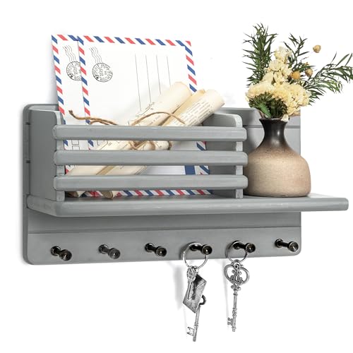Rebee Vision Farmhouse Pine Wood Key Holder Wall Mount - Key Holder for Wall with Mail Slot Can Store Documents and Letters - Ideal for Entryway Home Storage and Apartment Decor (Gray) - color: Gray